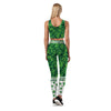 Shoulder Strap Plant Print High Waist Women Sports Suit