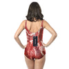 Trendy Scoop Neck Backless Raw Meat Print Women Swimsuit