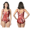 Trendy Scoop Neck Backless Raw Meat Print Women Swimsuit