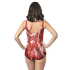 Trendy Scoop Neck Backless Raw Meat Print Women Swimsuit