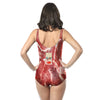 Trendy Scoop Neck Backless Raw Meat Print Women Swimsuit