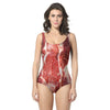Trendy Scoop Neck Backless Raw Meat Print Women Swimsuit