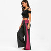 Elastic Waisted Wide Leg Pants with Color Block