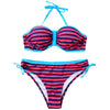 Push Up Stripe Bikini with Halter Neckline