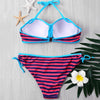 Push Up Stripe Bikini with Halter Neckline