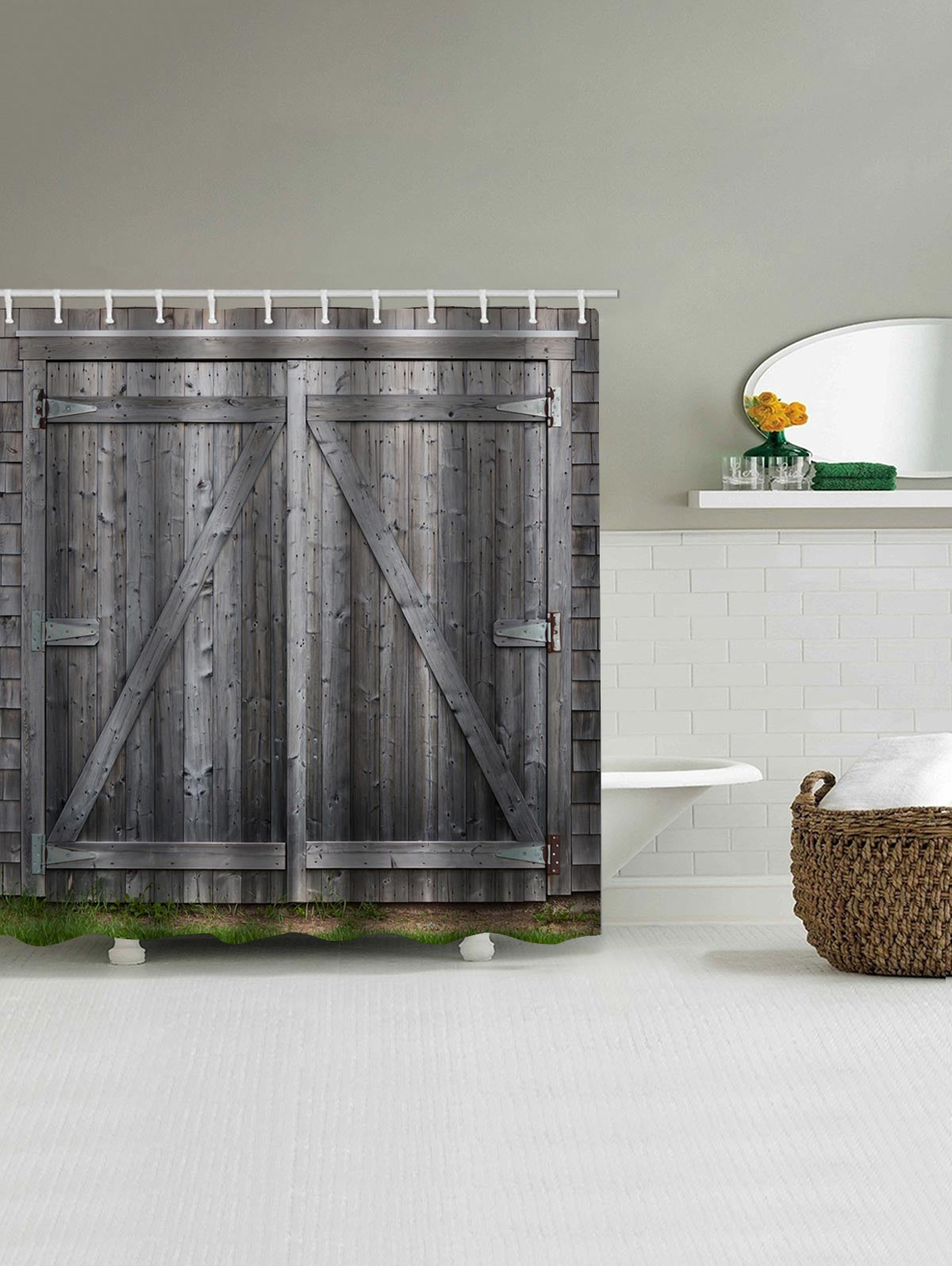 Vintage Barn Door Print Polyester Shower Bath Curtain