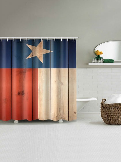 Five-pointed Star Wood Planks Print Shower Curtain
