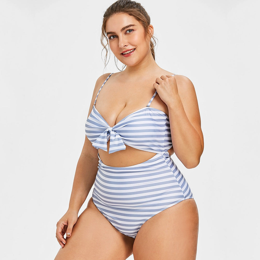Plus Size Striped High Waisted Swimsuit