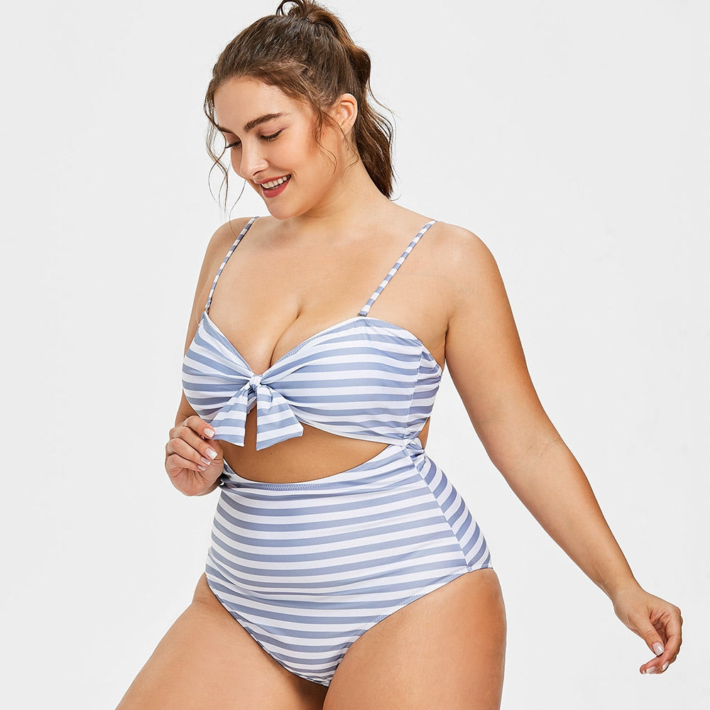 Plus Size Striped High Waisted Swimsuit