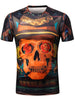 Short Sleeve 3D Skull Floral Print T-shirt
