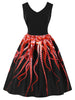 Vintage 3D Octopus Print Fit and Flare Dress