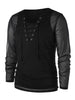 Lace Up Sheer Mesh Tee With Tank Top