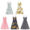Spaghetti Strap Backless Print Pocket Button Women Slip Dress