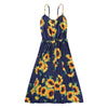 Spaghetti Strap Backless Print Pocket Button Women Slip Dress