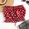 Strapless Polka Dot Print Ruffle Drawstring Women Crop Top