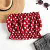 Strapless Polka Dot Print Ruffle Drawstring Women Crop Top