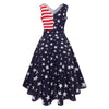 Lady Stripe Vintage Flag V-neck Ball Gown Sleeveless Dress