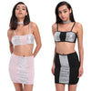 Spaghetti Strap Sequin Choker Women Crop Top with Skirt