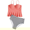 High Waisted Striped Peplum Tankini Set