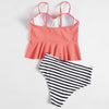 High Waisted Striped Peplum Tankini Set