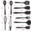 10-Piece Silicone Kitchen Utensil Set Non-Stick Heat-Resistant Cooking Tools - Tong/Whisk/Slotted Spoon/Basting Brush/Spatula/Soup Ladle/Slotted Turner/Pasta Server/Spoonula for Cooking Serving, Black