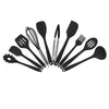 10-Piece Silicone Kitchen Utensil Set Non-Stick Heat-Resistant Cooking Tools - Tong/Whisk/Slotted Spoon/Basting Brush/Spatula/Soup Ladle/Slotted Turner/Pasta Server/Spoonula for Cooking Serving, Black