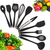 10-Piece Silicone Kitchen Utensil Set Non-Stick Heat-Resistant Cooking Tools - Tong/Whisk/Slotted Spoon/Basting Brush/Spatula/Soup Ladle/Slotted Turner/Pasta Server/Spoonula for Cooking Serving, Black