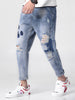Destroy Wash Distressed Floral Embroidery Jeans