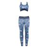 Round Collar Print Spliced Mesh Mid Waist Women Sports Suit