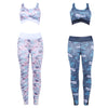 Round Collar Print Spliced Mesh Mid Waist Women Sports Suit