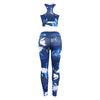 Round Collar Leaf Print Mid Waist Elastic Women Sports Suit