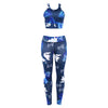 Round Collar Leaf Print Mid Waist Elastic Women Sports Suit