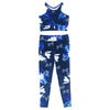 Round Collar Leaf Print Mid Waist Elastic Women Sports Suit