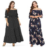 Off The Shoulder Polka Dot Floral Plus Size Women Maxi Dress