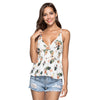 Sexy Plunge Neck Backless Floral Print Ruffle Women Tank Top