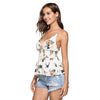 Sexy Plunge Neck Backless Floral Print Ruffle Women Tank Top