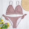 Sexy Spaghetti Strap Padded Stripe Ruffle Women Bikini Set
