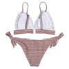 Sexy Spaghetti Strap Padded Stripe Ruffle Women Bikini Set