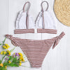 Sexy Spaghetti Strap Padded Stripe Ruffle Women Bikini Set