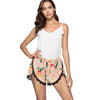 Mid Waist Floral Print Spliced Lace Slit Women Shorts
