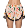 Mid Waist Floral Print Spliced Lace Slit Women Shorts