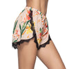 Mid Waist Floral Print Spliced Lace Slit Women Shorts