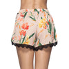 Mid Waist Floral Print Spliced Lace Slit Women Shorts