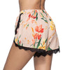 Mid Waist Floral Print Spliced Lace Slit Women Shorts