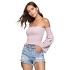 Off The Shoulder Removable Bell Sleeve Elastic Women Crop Top