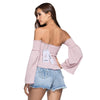 Off The Shoulder Removable Bell Sleeve Elastic Women Crop Top