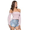 Off The Shoulder Removable Bell Sleeve Elastic Women Crop Top