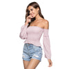 Off The Shoulder Removable Bell Sleeve Elastic Women Crop Top