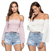 Off The Shoulder Removable Bell Sleeve Elastic Women Crop Top
