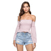 Off The Shoulder Removable Bell Sleeve Elastic Women Crop Top